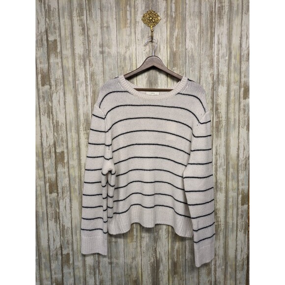 Vince 100% Cashmere Striped Crewneck Women's Knit Sweater White XXL NWT $395 - Picture 1 of 13
